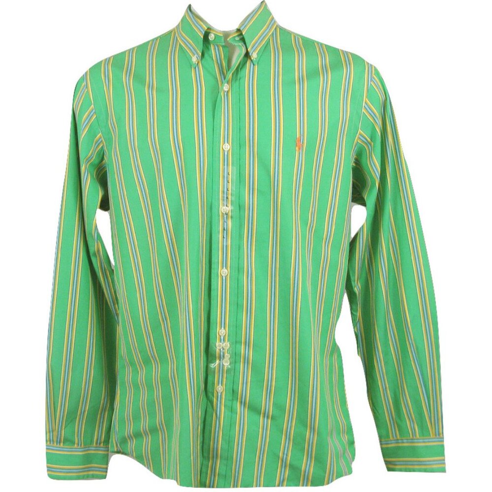NEW Polo Ralph Lauren Colorful Shirt! L Green Stripe With Orange Polo Player